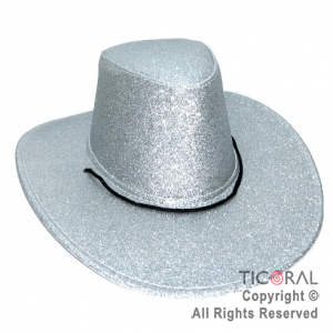 SOMBRERO COWBOY GLITTER PLATA x 1